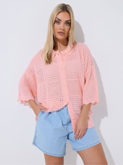 Yours Curve Pink Limited Crochet Shirt - Image 2 of 6