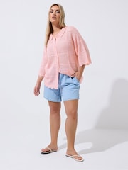 Yours Curve Pink Limited Crochet Shirt - Image 3 of 6