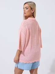 Yours Curve Pink Limited Crochet Shirt - Image 4 of 6