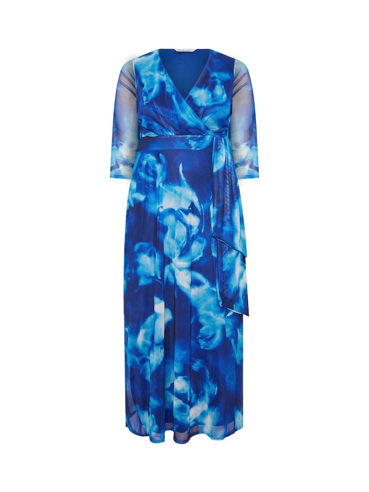 Yours Curve Blue London Mesh Wrap Dress - Image 5 of 5 Yours Curve Blue London Mesh Wrap Dress - Image 5 of 5