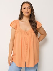 Yours Curve Orange Linen Blend Cap Sleeve Top - Image 1 of 5