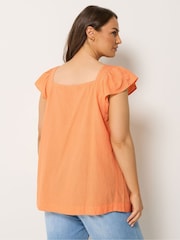Yours Curve Orange Linen Blend Cap Sleeve Top - Image 3 of 5