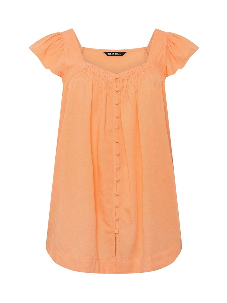Yours Curve Orange Linen Blend Cap Sleeve Top - Image 5 of 5