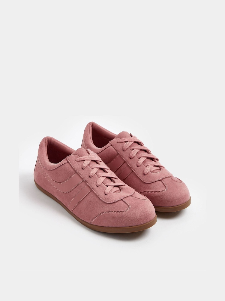 Yours Curve Pink Extra-Wide Fit Suede Stripe Trainers - Image 2 of 4 Yours Curve Pink Extra-Wide Fit Suede Stripe Trainers - Image 2 of 4