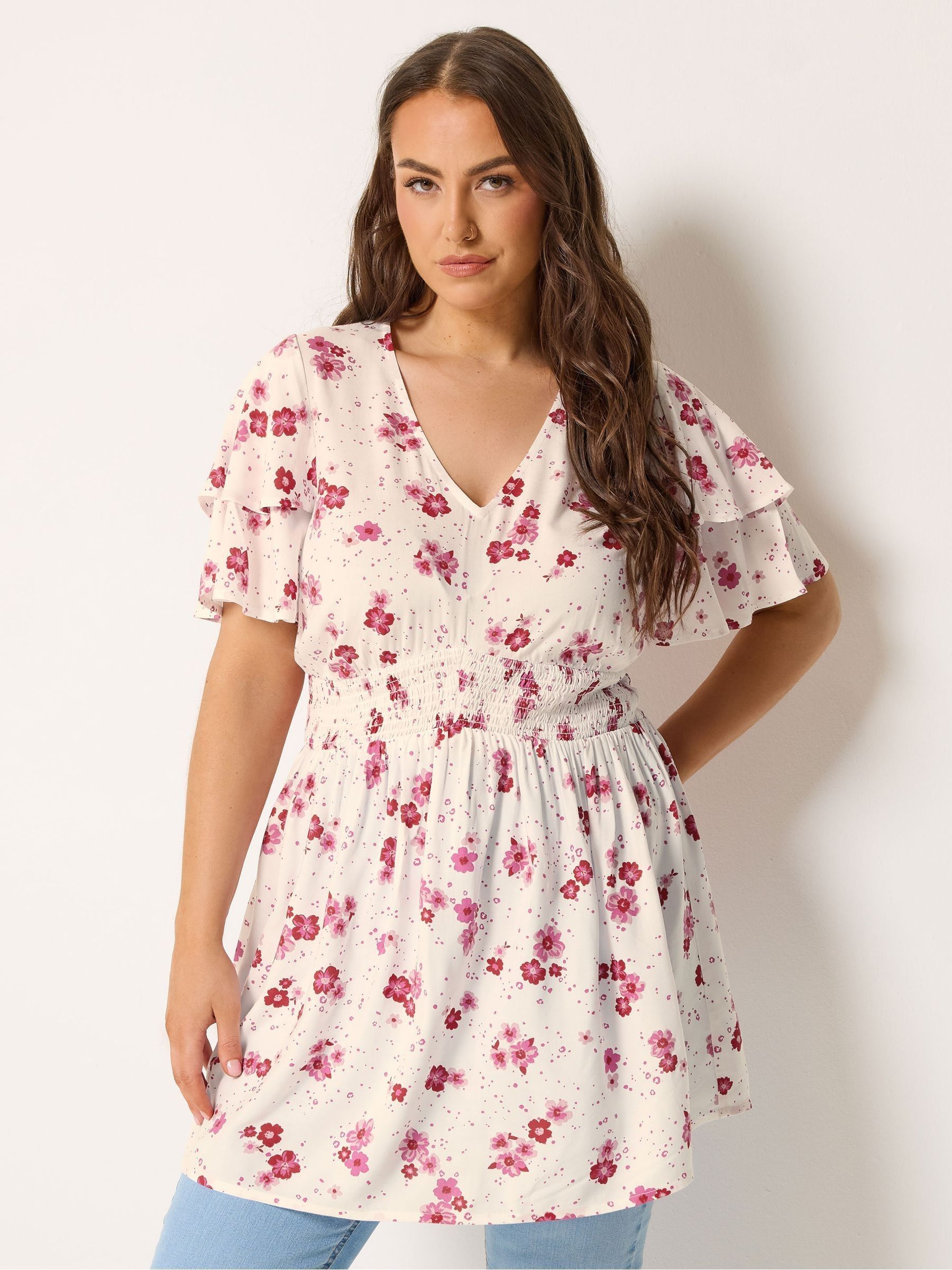Yours Curve Women's White Flutter Sleeve Top - Image 2