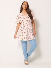 Yours Curve White Flutter Sleeve Top - Image 3 of 5