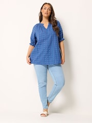 Yours Curve Blue Frill Neck Top - Image 2 of 5