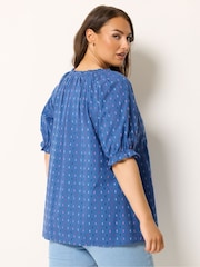 Yours Curve Blue Frill Neck Top - Image 3 of 5