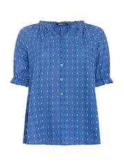 Yours Curve Blue Frill Neck Top - Image 5 of 5