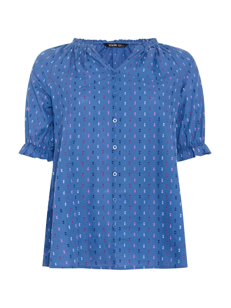 Yours Curve Blue Frill Neck Top - Image 5 of 5