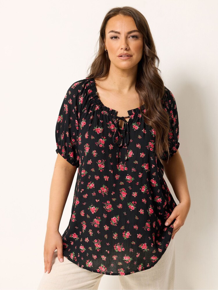 Yours Curve Black Boho Bardot Blouse - Image 1 of 5