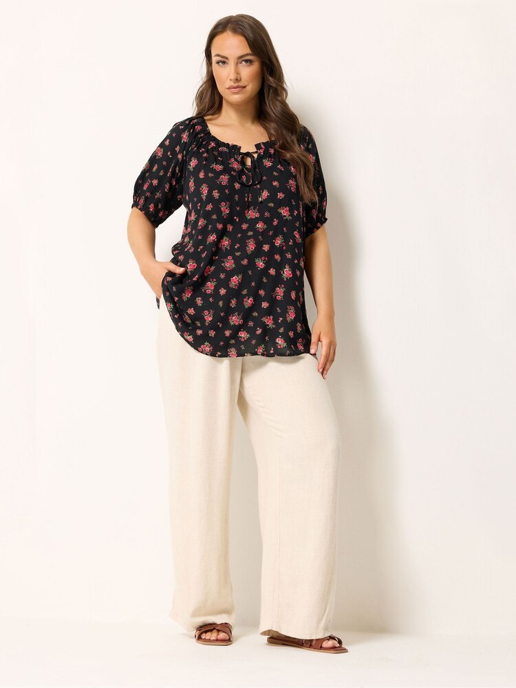 Yours Curve Black Boho Bardot Blouse - Image 2 of 5