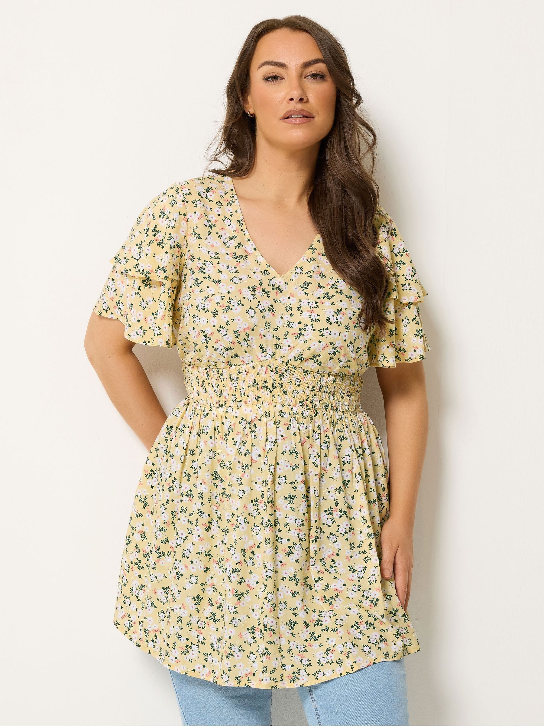Buy Yours Curve Yellow Flutter Sleeve Top from Next USA