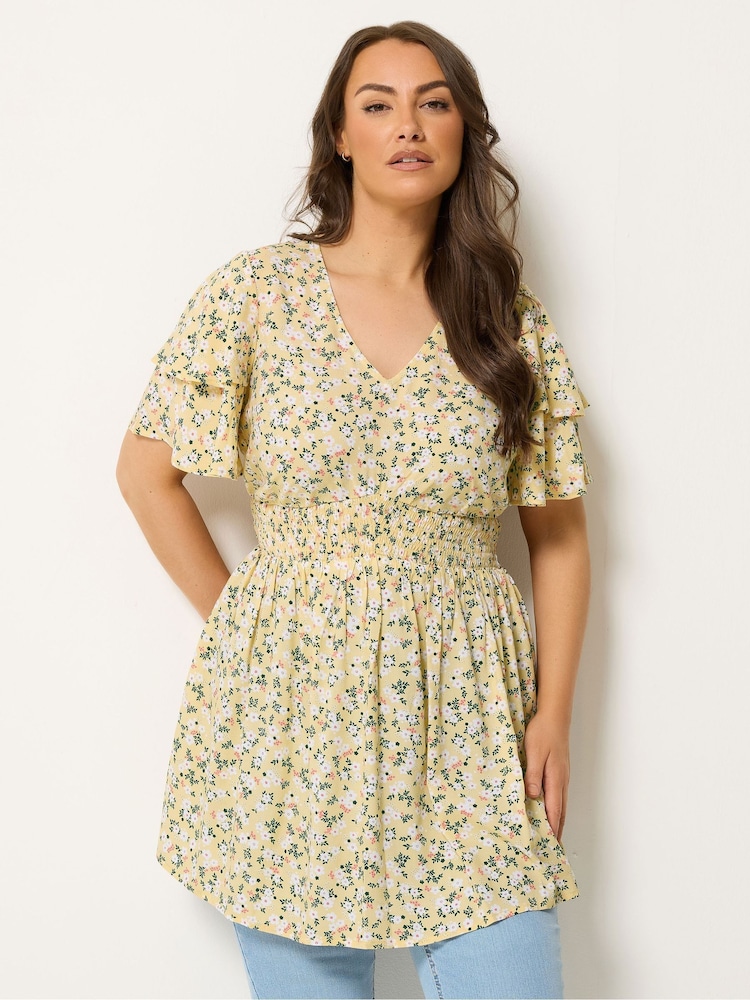 Yours Curve Yellow Flutter Sleeve Top - Image 1 of 5