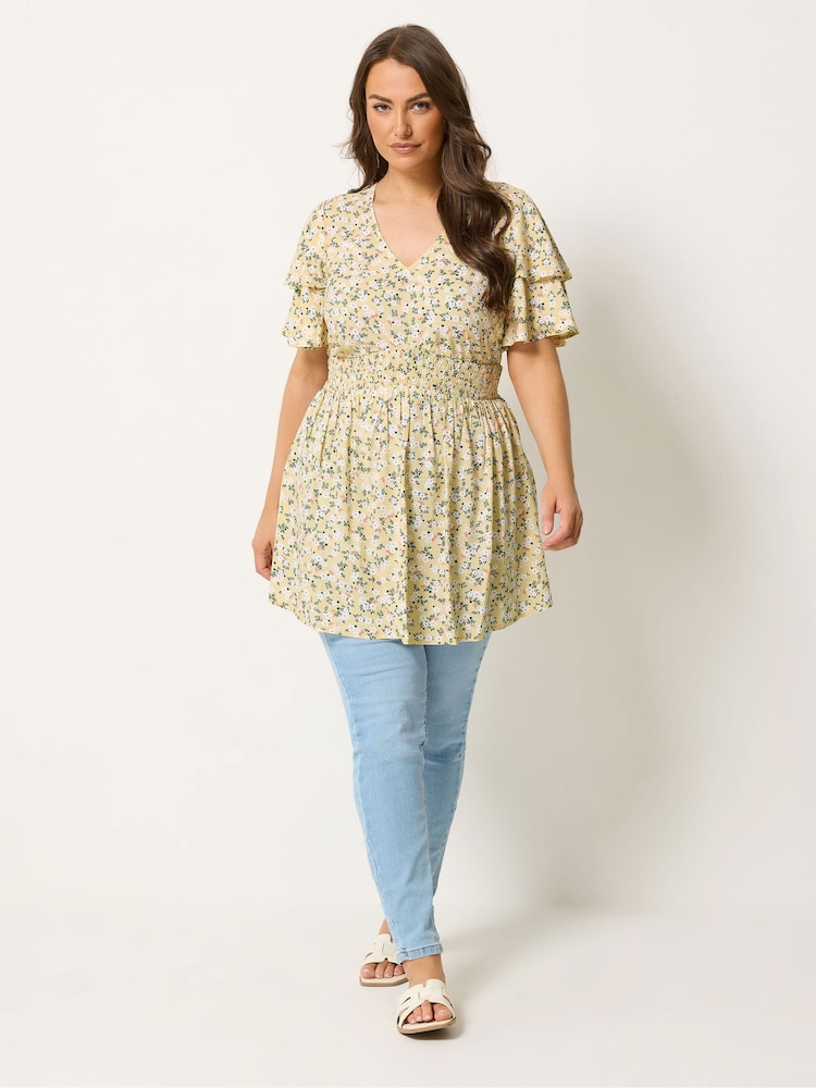 Yours Curve Yellow Flutter Sleeve Top - Image 2 of 5