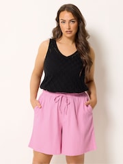Yours Curve Pink Textured Woven Shorts - Image 1 of 5