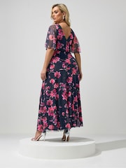 Yours Curve Blue London Angel Sleeve Mesh Maxi Dress - Image 3 of 5