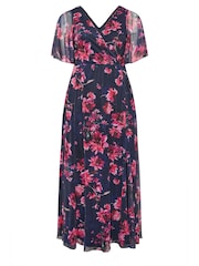 Yours Curve Blue London Angel Sleeve Mesh Maxi Dress - Image 5 of 5