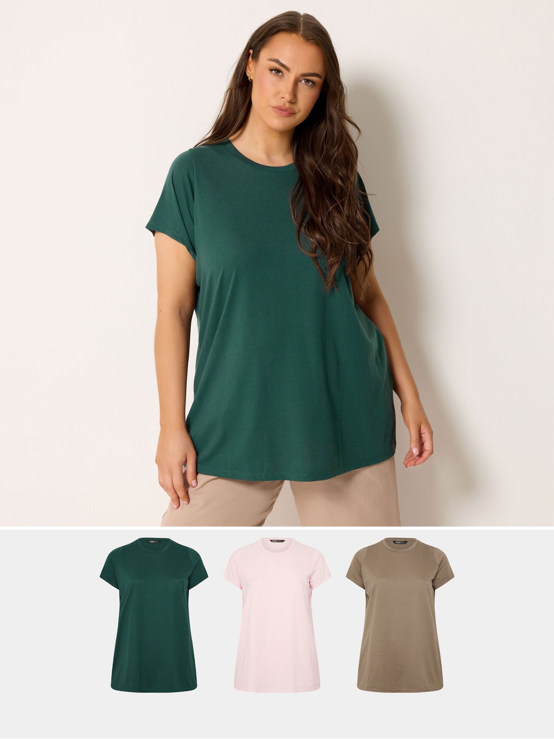 Yours Curve Women's Brown Core T-Shirts 3 Pack