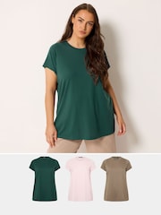 Yours Curve Brown Core T-Shirts 3 Pack - Image 1 of 6