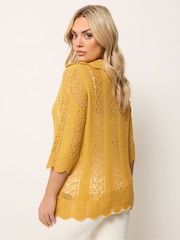 Yours Curve Yellow Knitted Collar Pointelle T-Shirt - Image 2 of 4