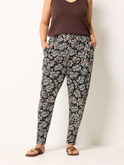 Yours Curve Black Leopard Print Double Pleated Hareem Trousers - Image 1 of 5