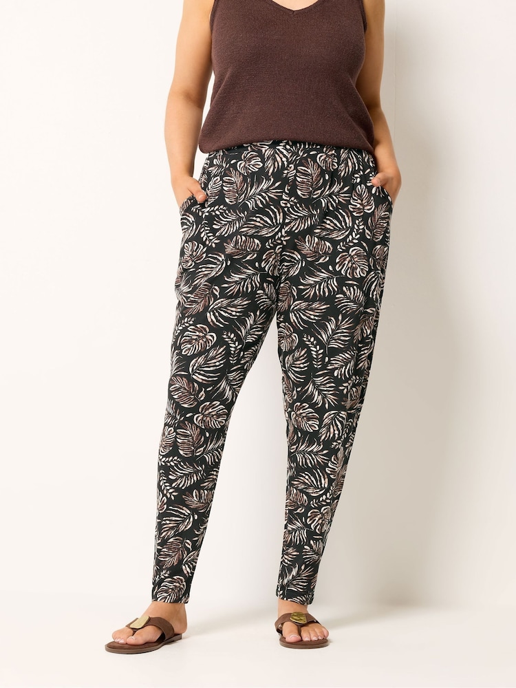 Yours Curve Black Leopard Print Double Pleated Hareem Trousers - Image 1 of 5