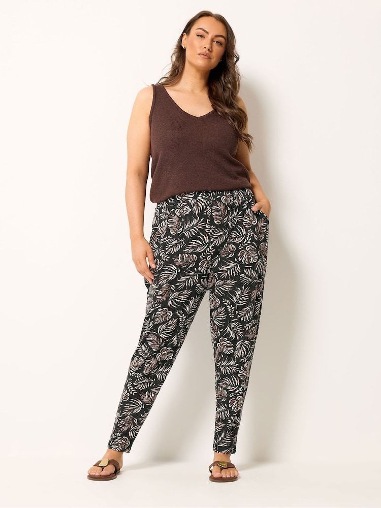 Yours Curve Black Leopard Print Double Pleated Hareem Trousers - Image 2 of 5