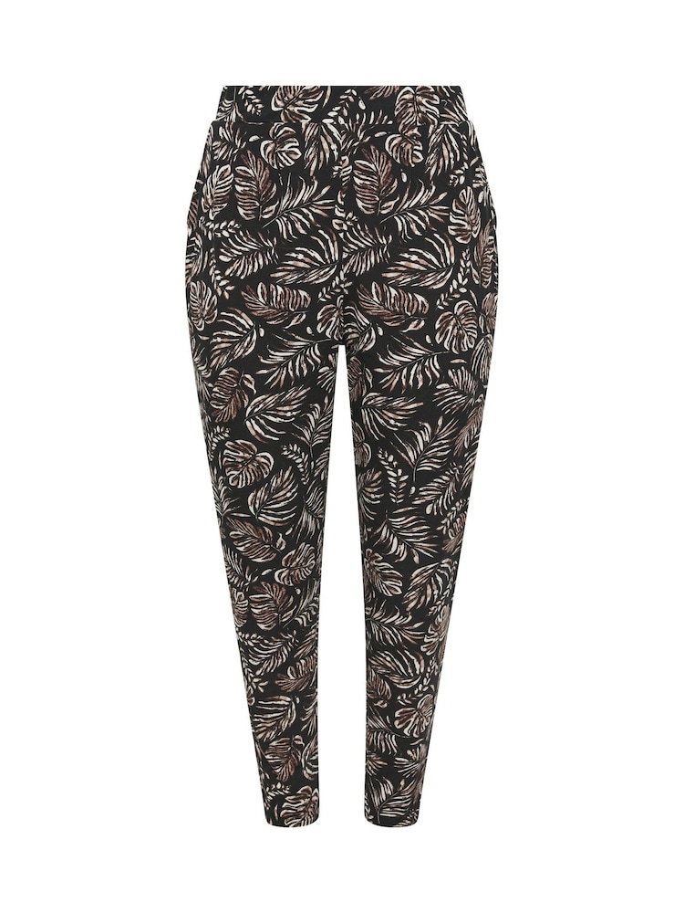 Yours Curve Black Leopard Print Double Pleated Hareem Trousers - Image 5 of 5
