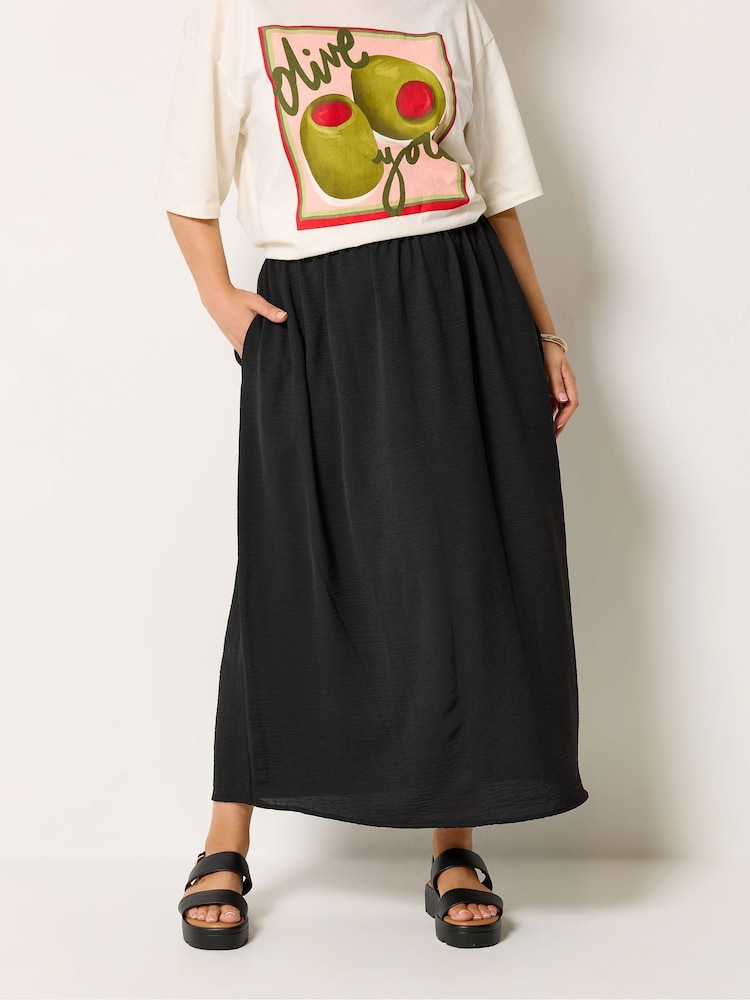 Yours Curve Black Airflow Midi Skirt - Image 1 of 5