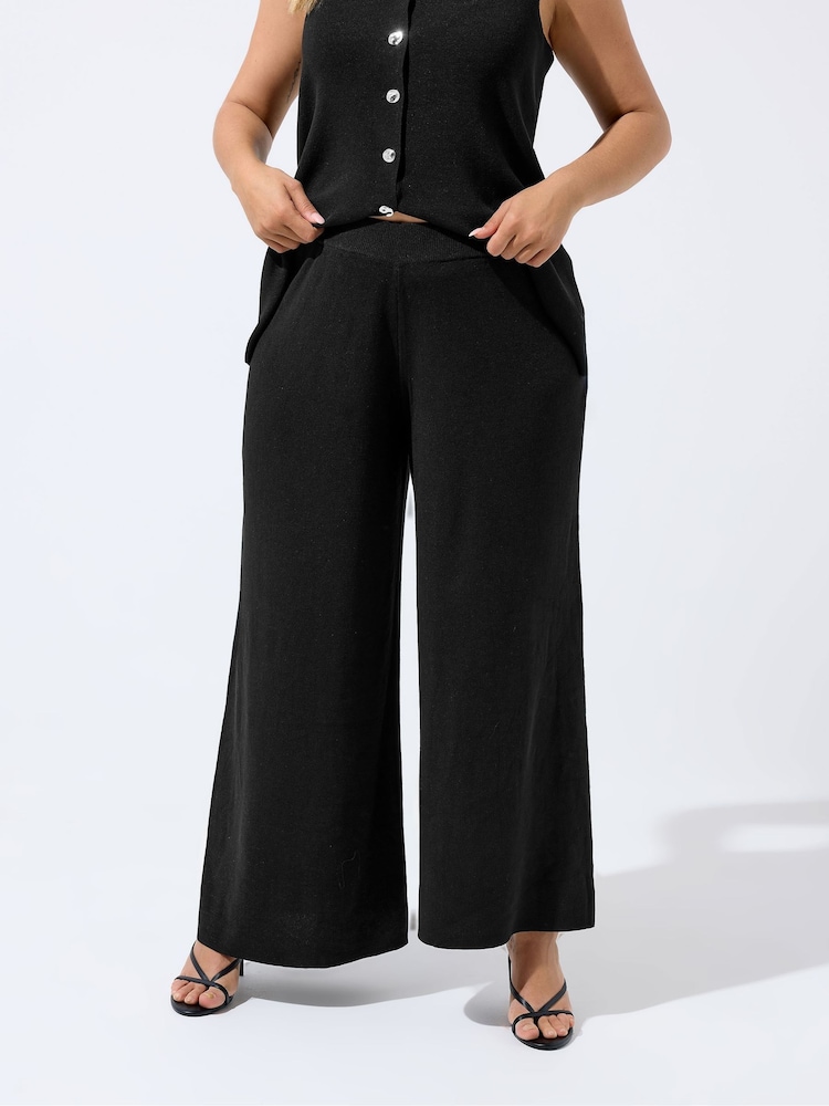 Yours Curve Black Limited Knitted Trousers - Image 1 of 5