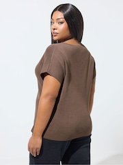 Yours Curve Brown Limited Short Sleeve Knitted Top - Image 2 of 4