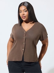 Yours Curve Brown Limited Short Sleeve Knitted Top - Image 3 of 4