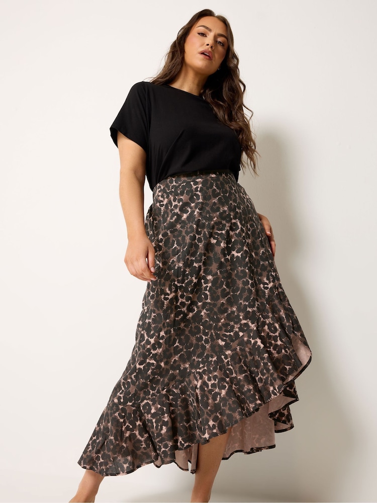 Yours Curve Brown Ruffle Maxi Skirt - Image 1 of 5