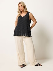 Yours Curve Black Pointelle Knitted Vest Top - Image 2 of 5