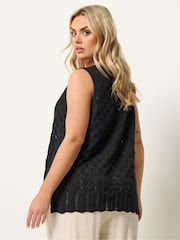 Yours Curve Black Pointelle Knitted Vest Top - Image 3 of 5
