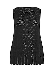 Yours Curve Black Pointelle Knitted Vest Top - Image 5 of 5