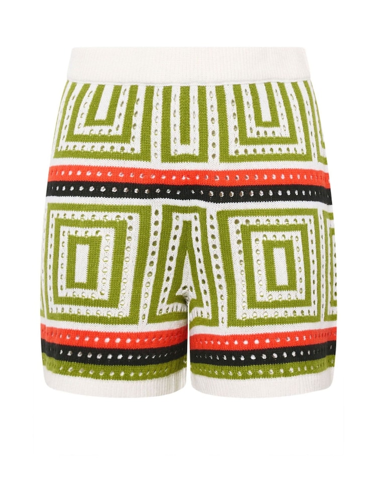 Yours Curve Green Limited Zig Zag Crochet Co-ord Shorts - Image 5 of 5