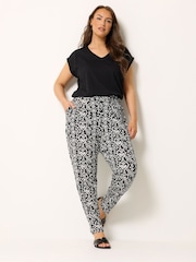 Yours Curve Black Ikat Double Pleated Hareem Trousers - Image 2 of 5