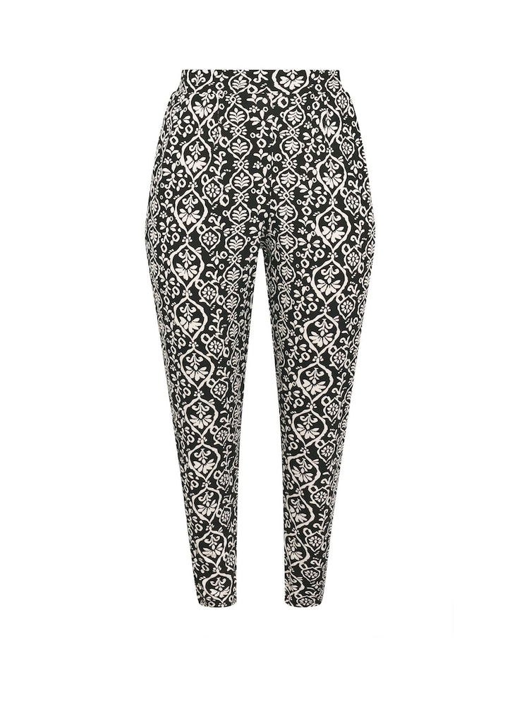 Yours Curve Black Ikat Double Pleated Hareem Trousers - Image 5 of 5 Yours Curve Black Ikat Double Pleated Hareem Trousers - Image 5 of 5