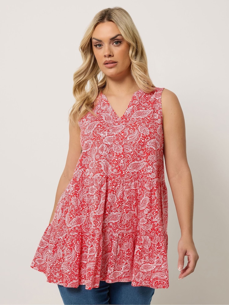 Yours Curve Orange Notch Neck Tiered Vest - Image 1 of 5 Yours Curve Orange Notch Neck Tiered Vest - Image 1 of 5