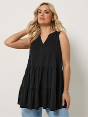 Yours Curve Black Notch Neck Tiered Vest - Image 1 of 4