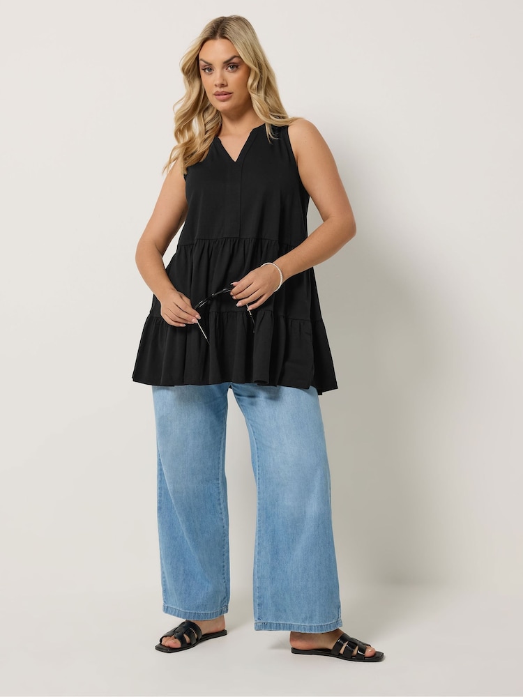 Yours Curve Black Notch Neck Tiered Vest - Image 2 of 4