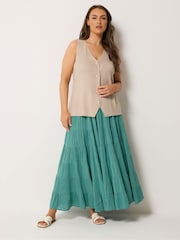 Yours Curve Green Crinkle Tiered Maxi Skirt - Image 2 of 5