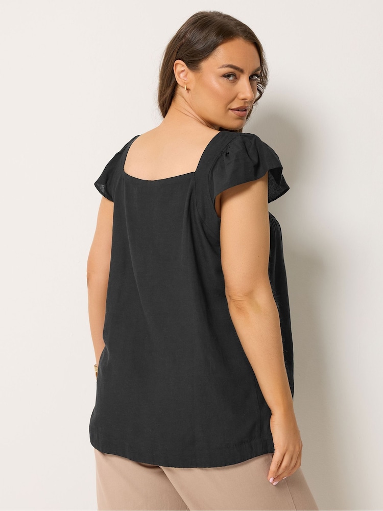 Yours Curve Black Linen Blend Cap Sleeve Top - Image 2 of 4