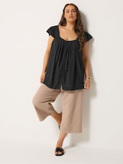 Yours Curve Black Linen Blend Cap Sleeve Top - Image 3 of 4