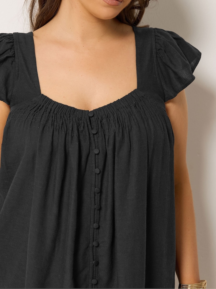 Yours Curve Black Linen Blend Cap Sleeve Top - Image 4 of 4