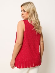 Yours Curve Red Pointelle Knitted Vest Top - Image 2 of 5