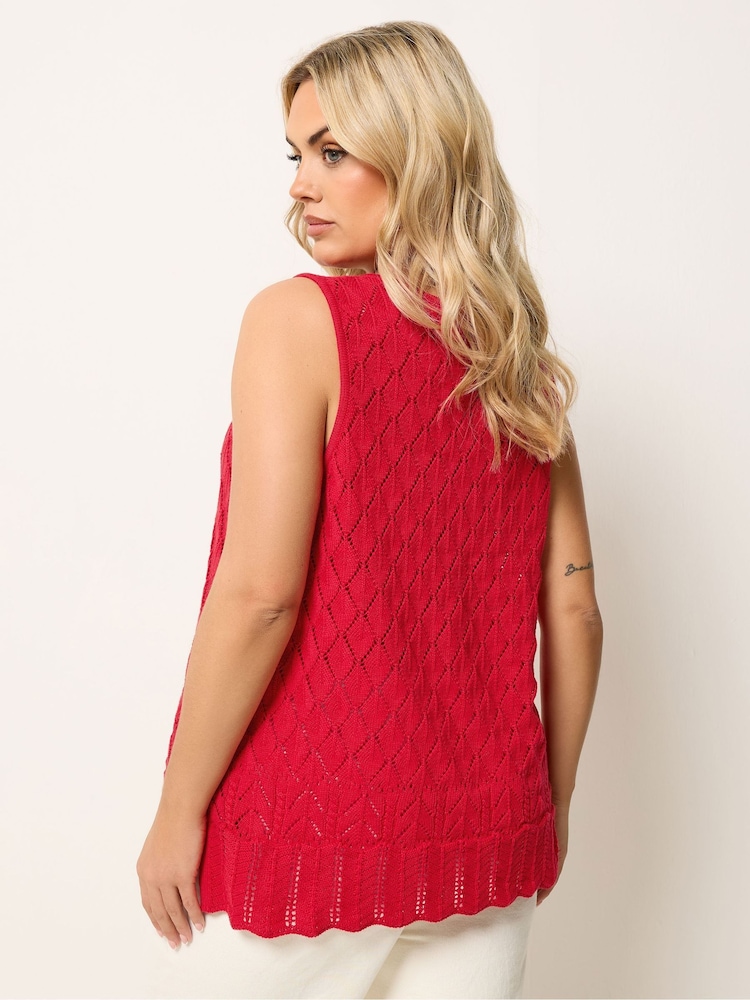 Yours Curve Red Pointelle Knitted Vest Top - Image 2 of 5