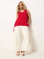 Yours Curve Red Pointelle Knitted Vest Top - Image 3 of 5